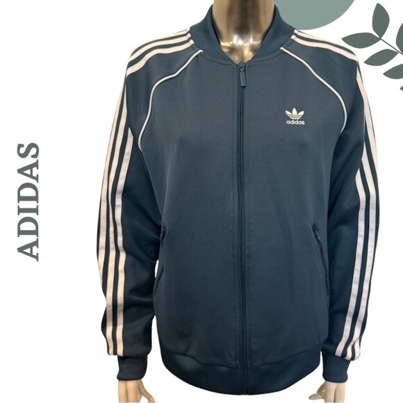 adidas Jackets & Blazers - Adidas Originals Teal Blue Grey 3-Stripes Track Jacket | Iconic Zip Front Small